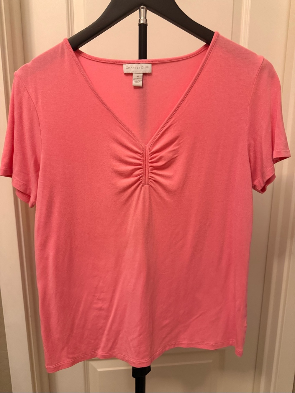 Charter Club Coral Pink V-Neck Short Sleeve Top